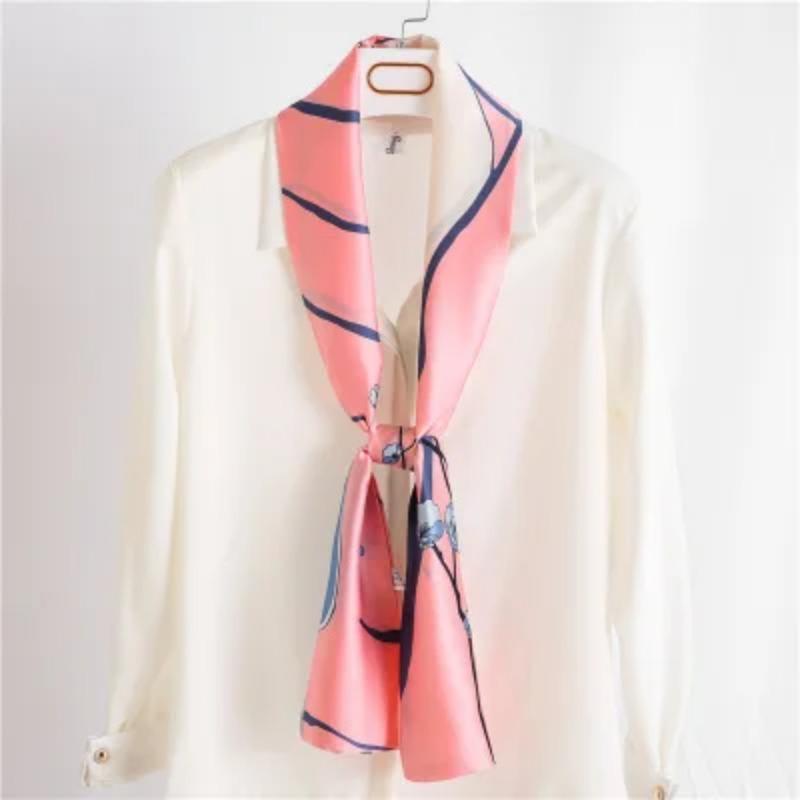 Hijab Real Long Silk Women Print Elegant Neck Scarves Hair Head Ribbon Tie Bag Handle Decoration Foulard Collar Kerchief