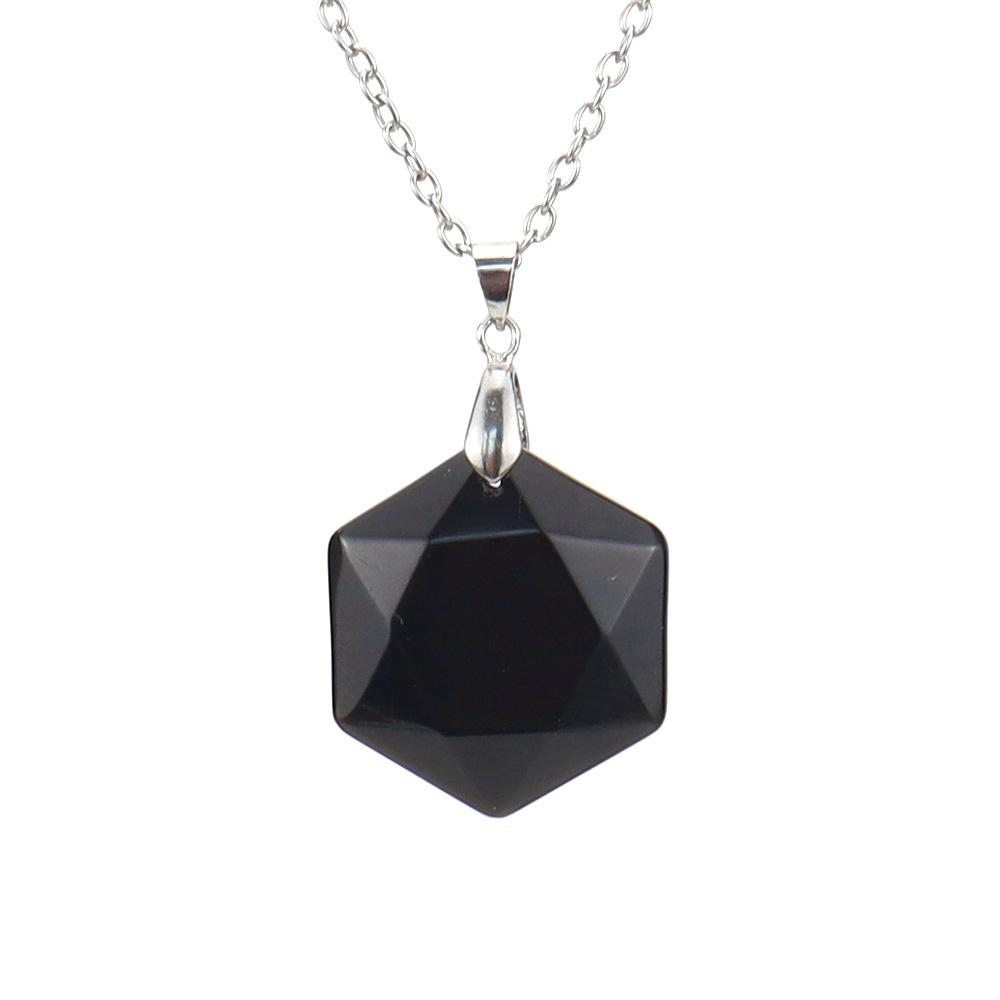 Crystal Gemstone Hexagram Black Yorite Pendant Necklace Cut Polyhedron Pendant N532