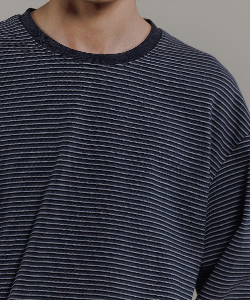 BLANKROOM Pencil Stripe Long Sleeve Tee_Indigo Blue