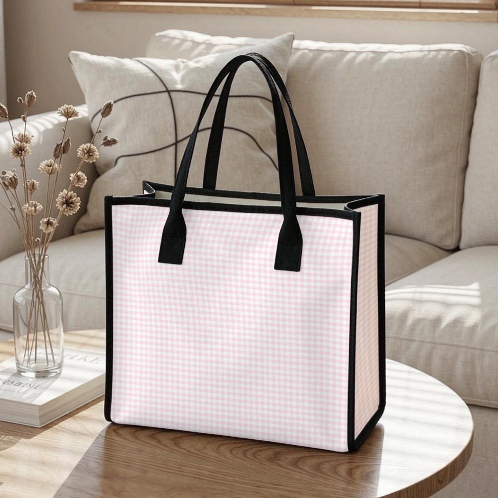 Pink Check Tote Bag Fashion Casual Large Capacity Daily Portable Shopping Handbag