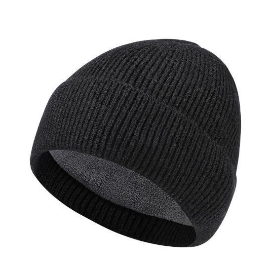 Men Hat Winter Warm Wool Knit Hat Solid Color Thickened Velvet Lining Hat Outdoor Sports Skiing Cycling Hat