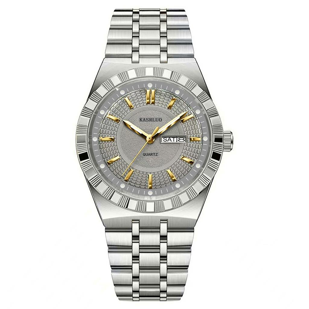 Montre pour homme Acier inoxydable Étanche Mode Non mécanique Lumineuse Calendrier Bracelet en acier Montre à quartz