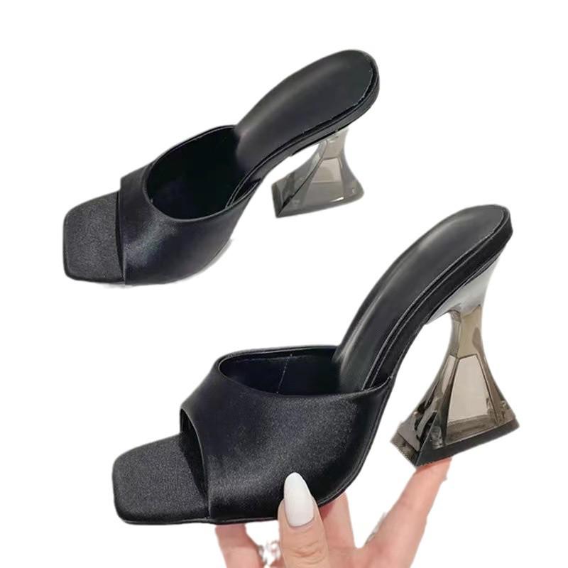 2024 Women's High Heel Slippers: European & American Summer Style, Square Toe Sandals, Sizes 40-43