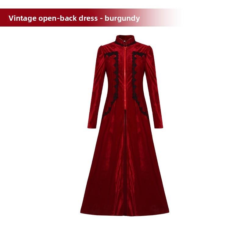 Medieval Vintage Style Cosplay Dress With Ruffled Hem And Long Sleeves For Game Anime Role Play