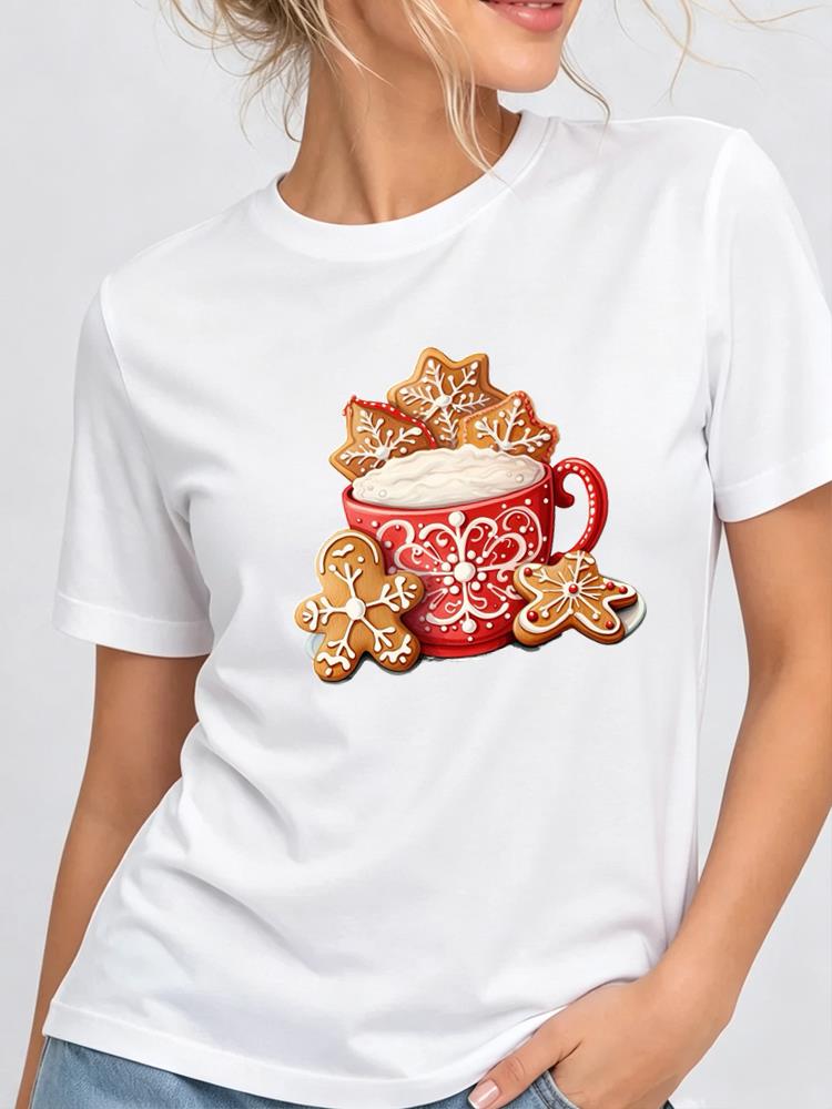 (Asian Size) faith cute flower Print Woman Clothing New Year T Shirt Christmas Festival Tee Women Fashion Top Short Sleeve Graphic T-shirt