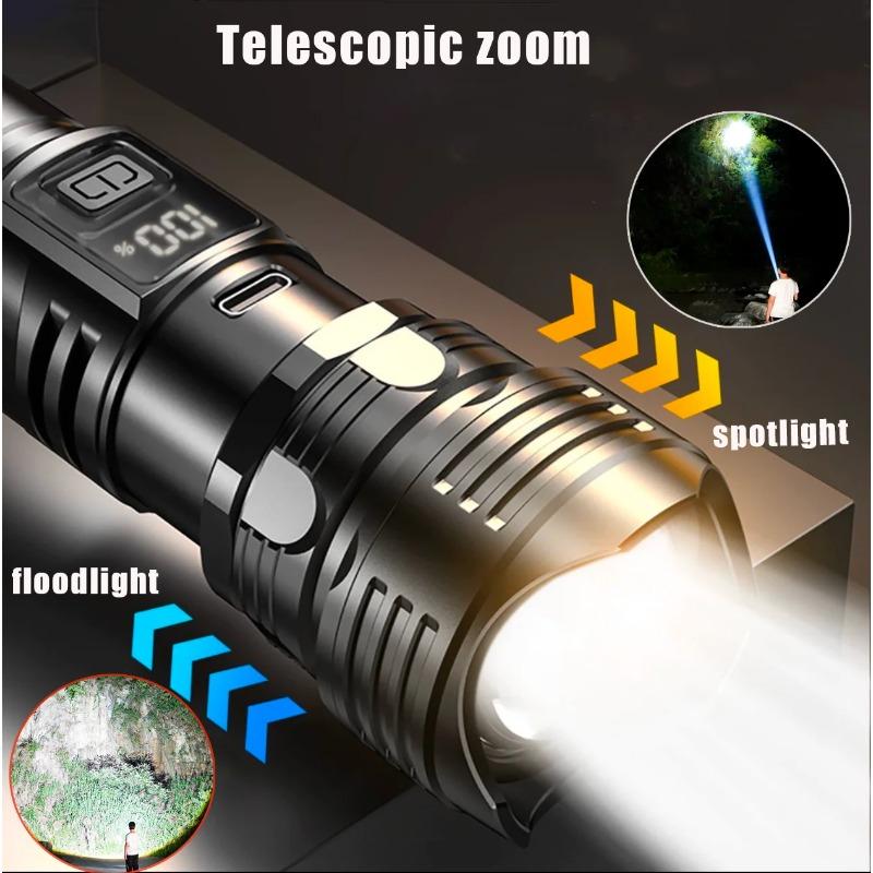 New Outdoor Strong Light LED Zoom Flashlights White Laser High Power Ultra Long Range Torch Rechargeable OLED Display Flashlight