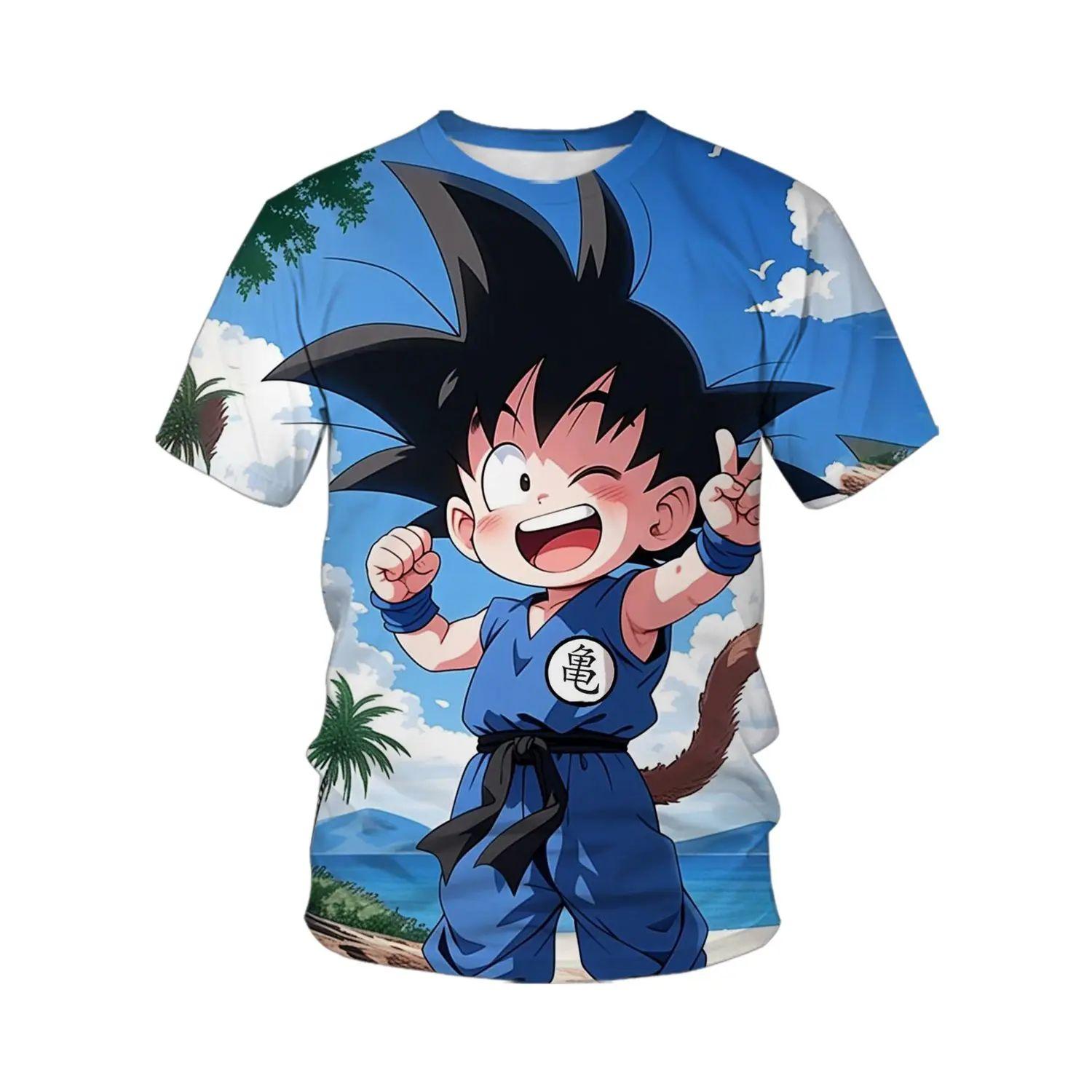 

Летняя футболка Dragon Ball 2026 Детская футболка Аниме Персонаж Сон Гоку Супер Сайян Футболка с коротким рукавом для детей XL