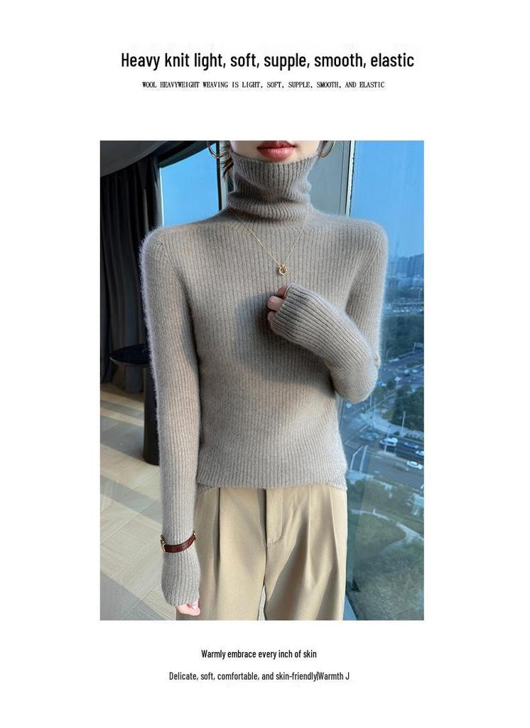 Women's 100% Pure Wool Slim-Fit Mock Neck Sweater, Autumn/Winter 2025 New Style