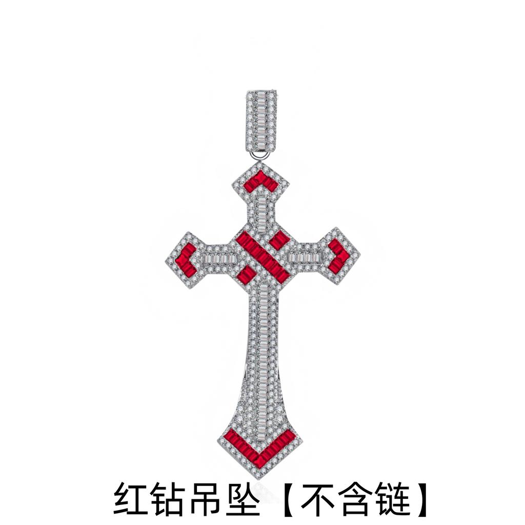 Hip Hop Square Diamond Full Diamond Cross Necklace, Street Dance Short Style, Micro Inlaid Zircon, Personalized Couple Style, Internet Famous Pendant
