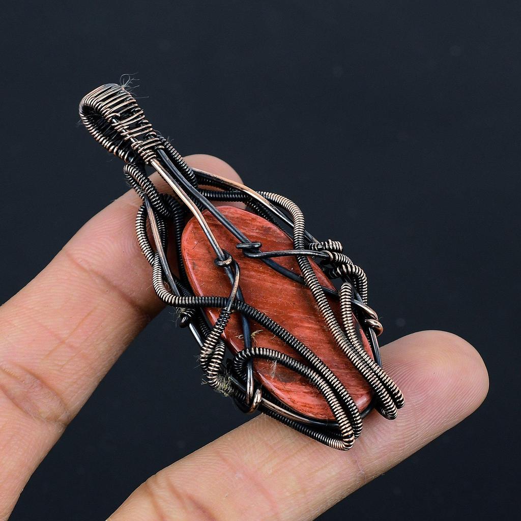Red River Jasper Handmade Pendant, Natural Gemstone Jewelry, 999 Copper Wire Wrapped Pendant Jewelry, For Gift