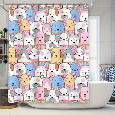 Adorable Rideau de Douche Imprimé Animal Chien pour Décoration de Salle de Bain Design Multicolore avec Ensemble de 12 Crochets Tissu Polyester