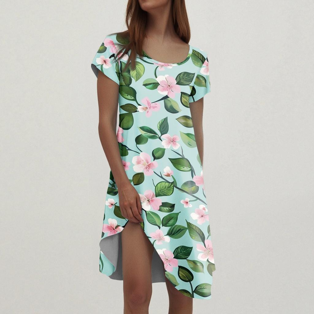 Women's Casual Short Sleeved Dress With Floral Print And Pocket Design And Pocket Design