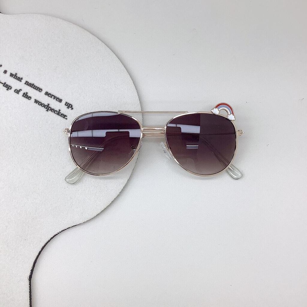 2025 Travel Sun Protection New Children's Personality Trendy Rainbow Cute Baby Sunglasses Retro Double Bridge Glasses