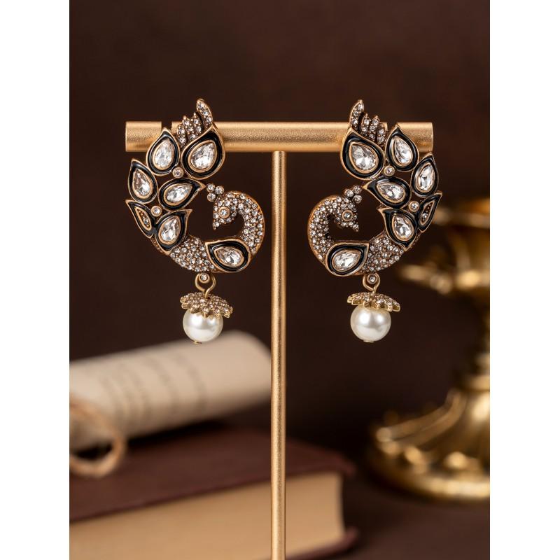 Vintage Set With Diamonds Peacock Pearls Tassel Earrings Court Style