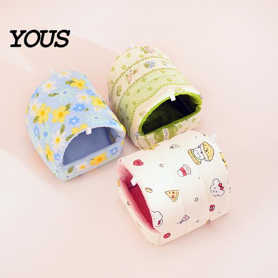 Cute Cartoon Printed Cage Accessory Quilted Hamster Bed, Print Cozy Hideout, Winter Cave Small Animal Nest Accessories for Chinchilla Gerbil