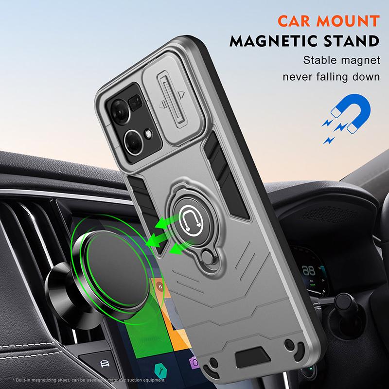 Nárazuvzdorný pancéřový držák do auta Magnetický prsten Kryt na telefon Pro OPPO Reno 7 8 8Z 9 Reno 10 11 Pouzdro s ochranou fotoaparátu Fundas Reno 11 Pro