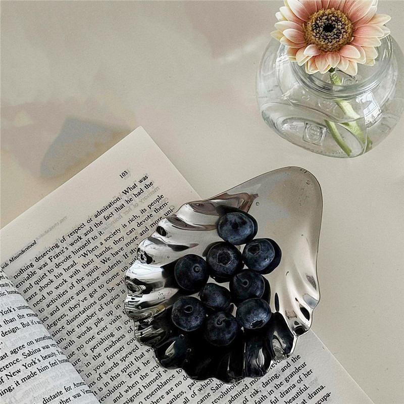 Shell Shaped Stainless Steel Plate Dish Metal Cheese Dessert Tray Tea Snack Fruit Dish Jewelry Storage Soap Box Table Decoration