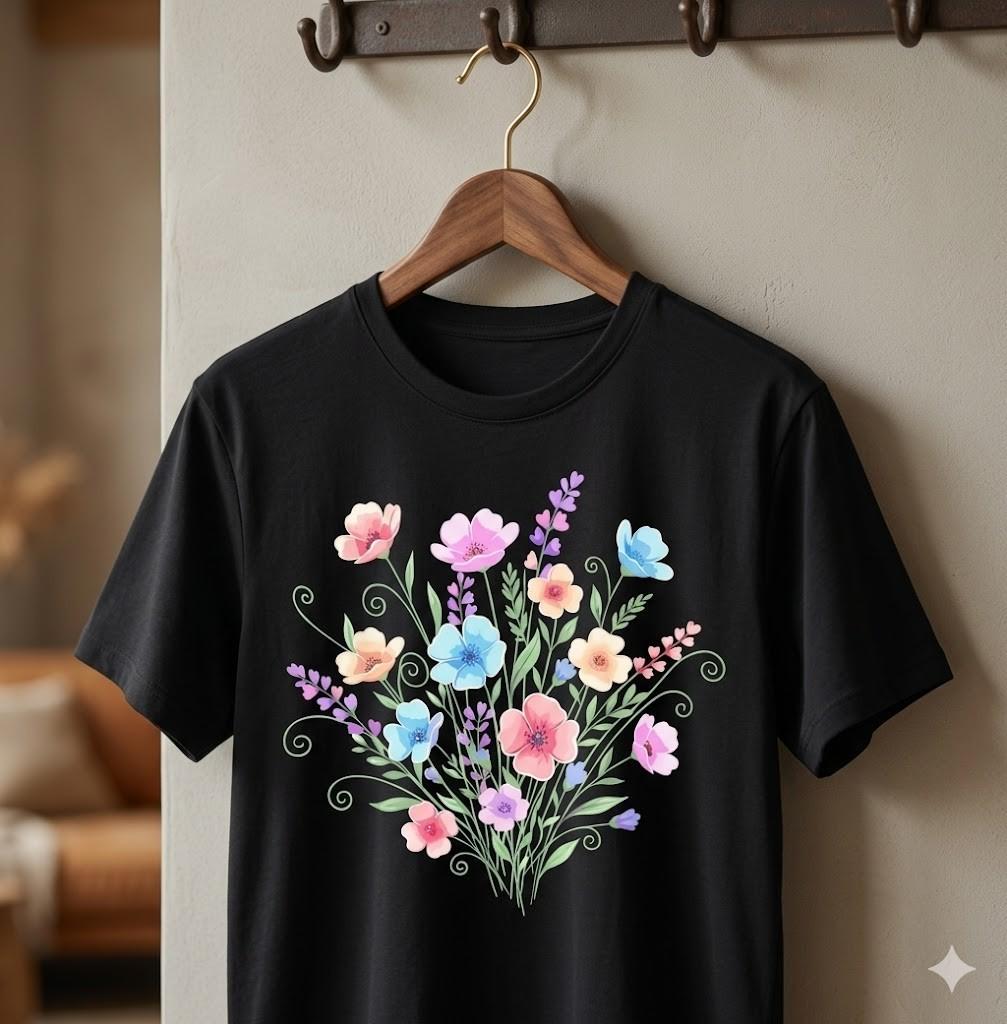 student Cotton T-shirt Cute Wildflower Floral Garden Flowers Graphic T-Shirt Unisex - H192
