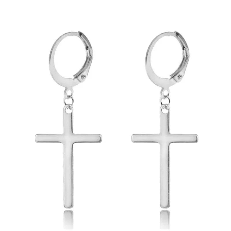 Goth Zircon Crystal Cross Drop Dangle Earring for Women Men Luxury Gold Silver Hoop Earrings Fashion Punk Jewelry