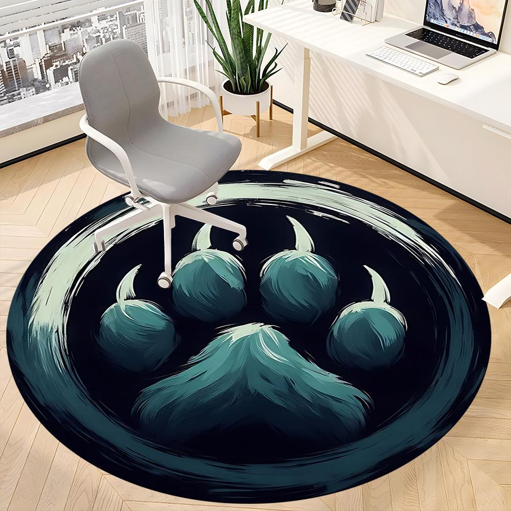 1pc Paw Print Office Round Area Rug, Under Office Chairs Bedroom Living Room Home Decor, Room Deco