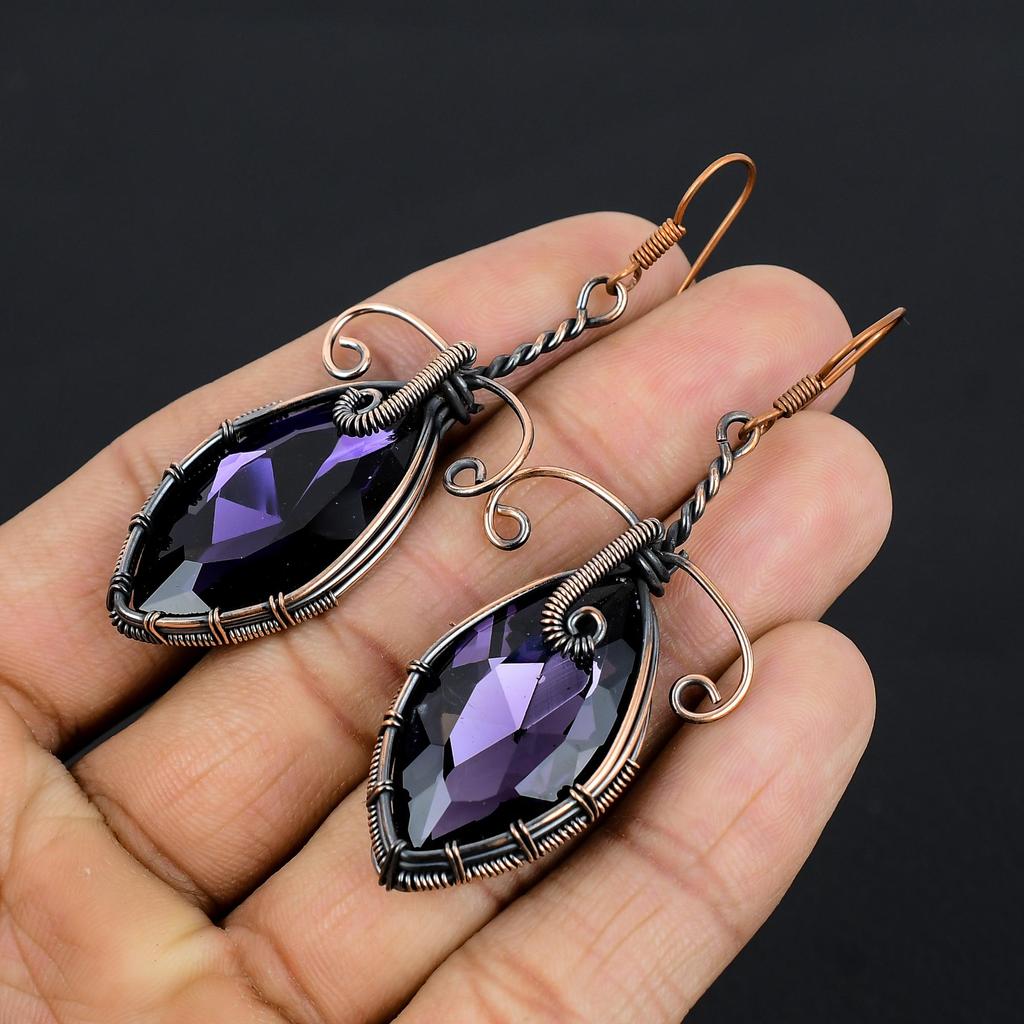 Amethyst & Mystic Topaz Earrings Gemstone Jewelry,  999 Copper Wire Wrapped Earrings, Gift For Women Handmade Earrings