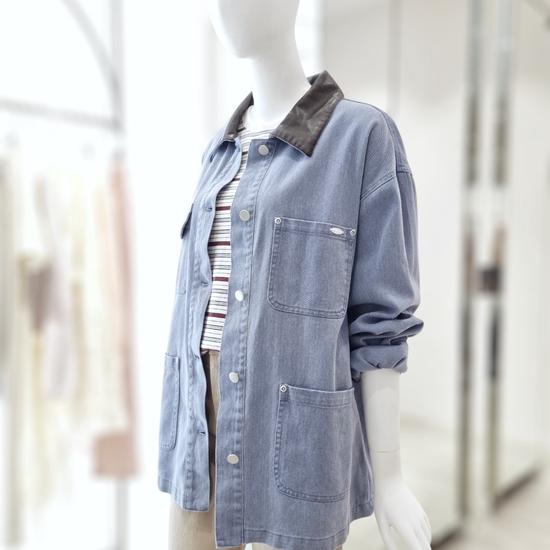 Leather Collar Denim Jacket YJ5MM412