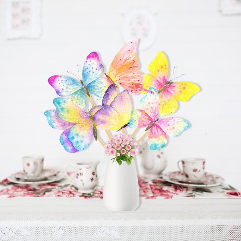 2025 New Model, Spring Flowers, Party Decoration, 12pcs/set, Butterfly Pattern, Vase Plugin, Cake Decoration, Cake Plugin