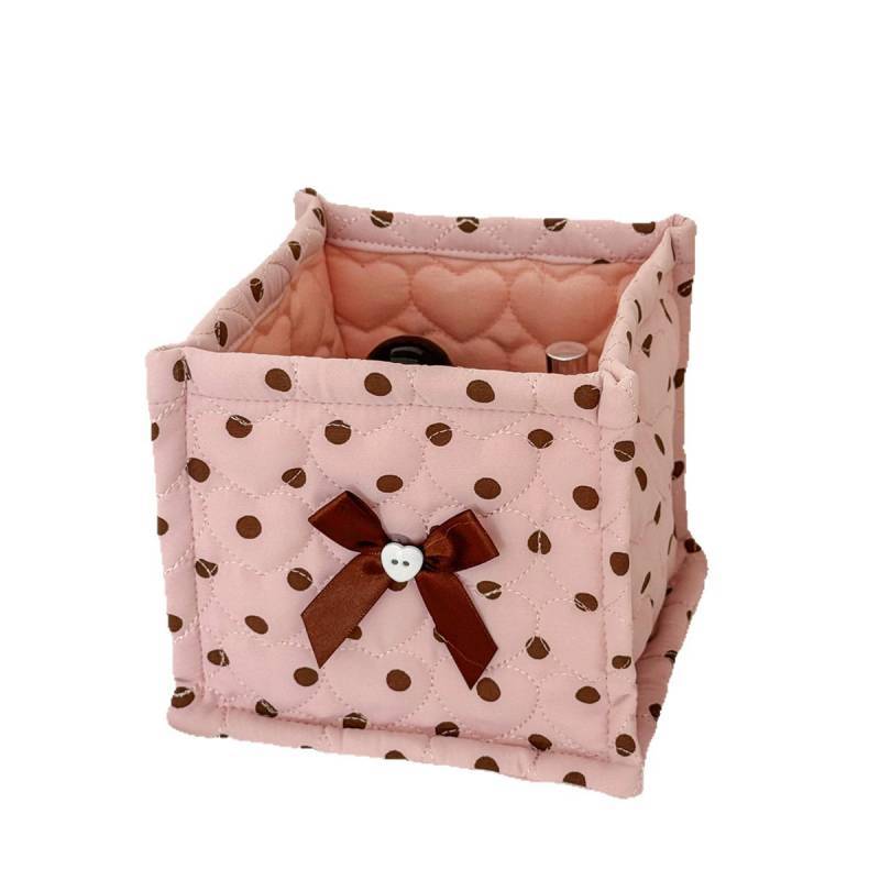 Nylon Large Polka Dot Quilt Square Storage Bin With Butterfly Knot Pattern For Dorm Room Organization