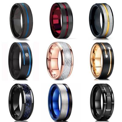 Mode 8 MM Herren Blue Groove Abgeschrägte Kante Wolframkarbid Ring Schwarz Keltischer Drache Blau Kohlefaser Ring Männer Ehering