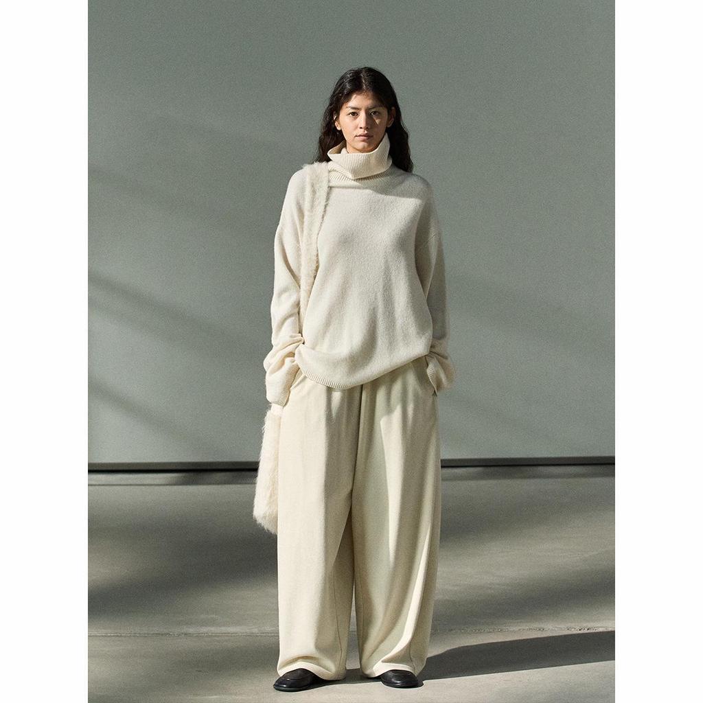 Shi Ji Wool High Neck Loose Sweater - Cozy Autumn Long Sleeve Pullover