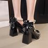 Mary Jane shoes women's spring and autumn 2025 new pearl bow single shoes round head thick heel waterproof table high heels women
