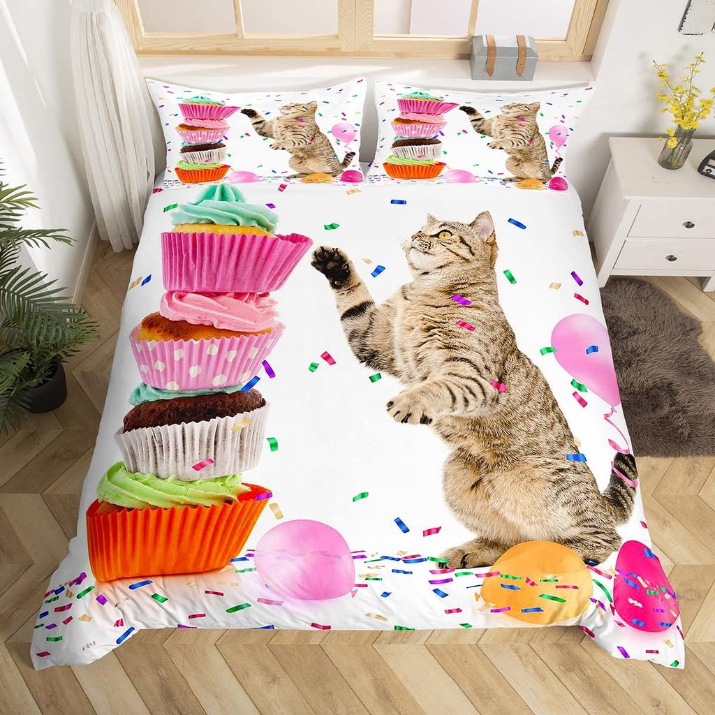 Ice Cream Duvet Cover Set Delicious Food Theme Polyester Quilt Cover King Queen Full Size For Kids Bedding Set With Pillowcase