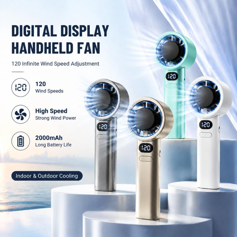 Portable Handheld Fan Cooling Fan with Digital Display USB Rechargeable 3-Speed Adjustable Wind High-speed For Travel Outdoor