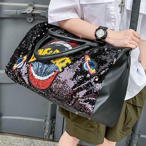 Travel Bag PU Sequins Handheld Shoulder Bag Sports Gym Bag Large Capacity Luggage Bag Fashion Bag
