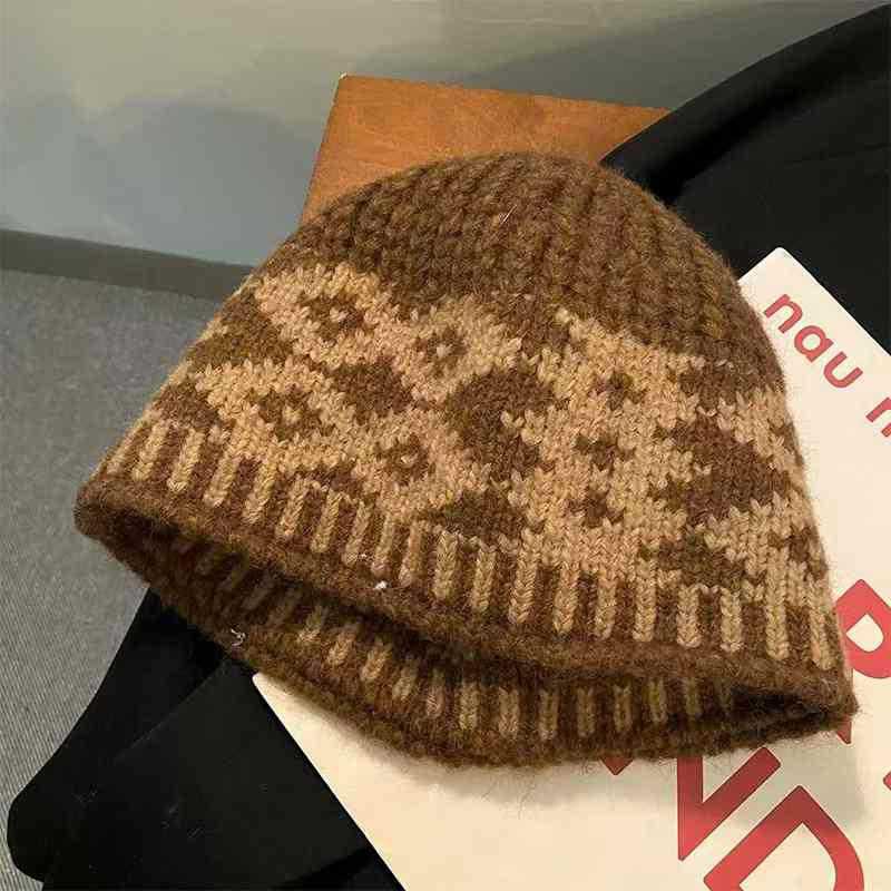 Gorro de Malha Feminino Misto de Lã Chapéu de Lã Retrô Para Manter Quente Tamanho para Cabeça Grande Chapéu à Prova de Frio para Cabeça Masculina