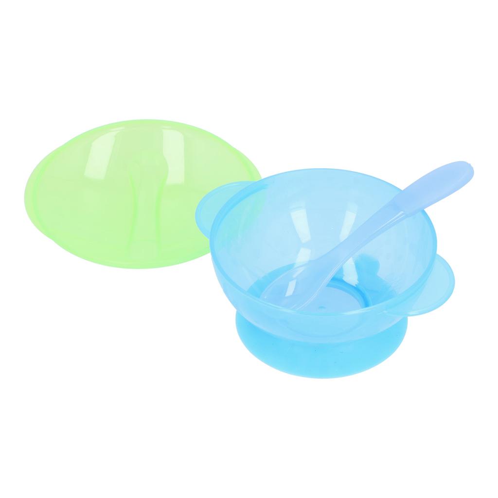 Toddler SelfFeeding Bowl Silicone Suction Bowls Plastic Baby Food Bowl with Lid Spoon(Green )