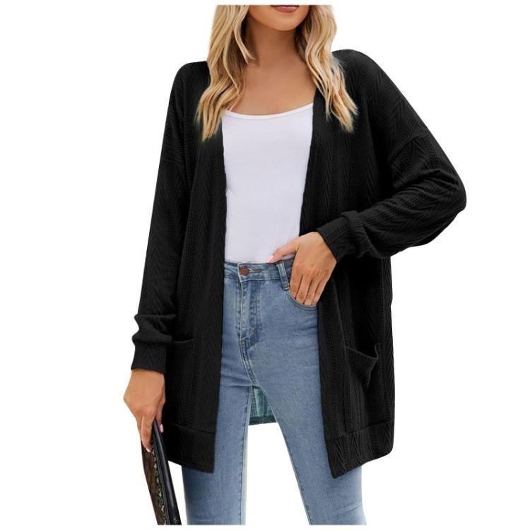 Fashion Casual Solid Color Womens Mid Length Cardigan Sweater Coat