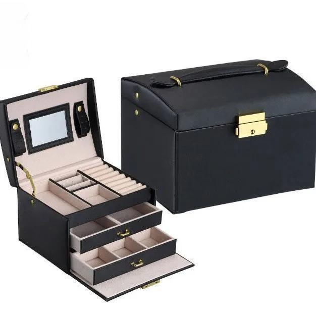 PU Leather Jewelry Organizer Boxes with Mirror Storage Box for Necklaces Rings Earrings Multi-layer Travel Jewelry Cosmetic Box