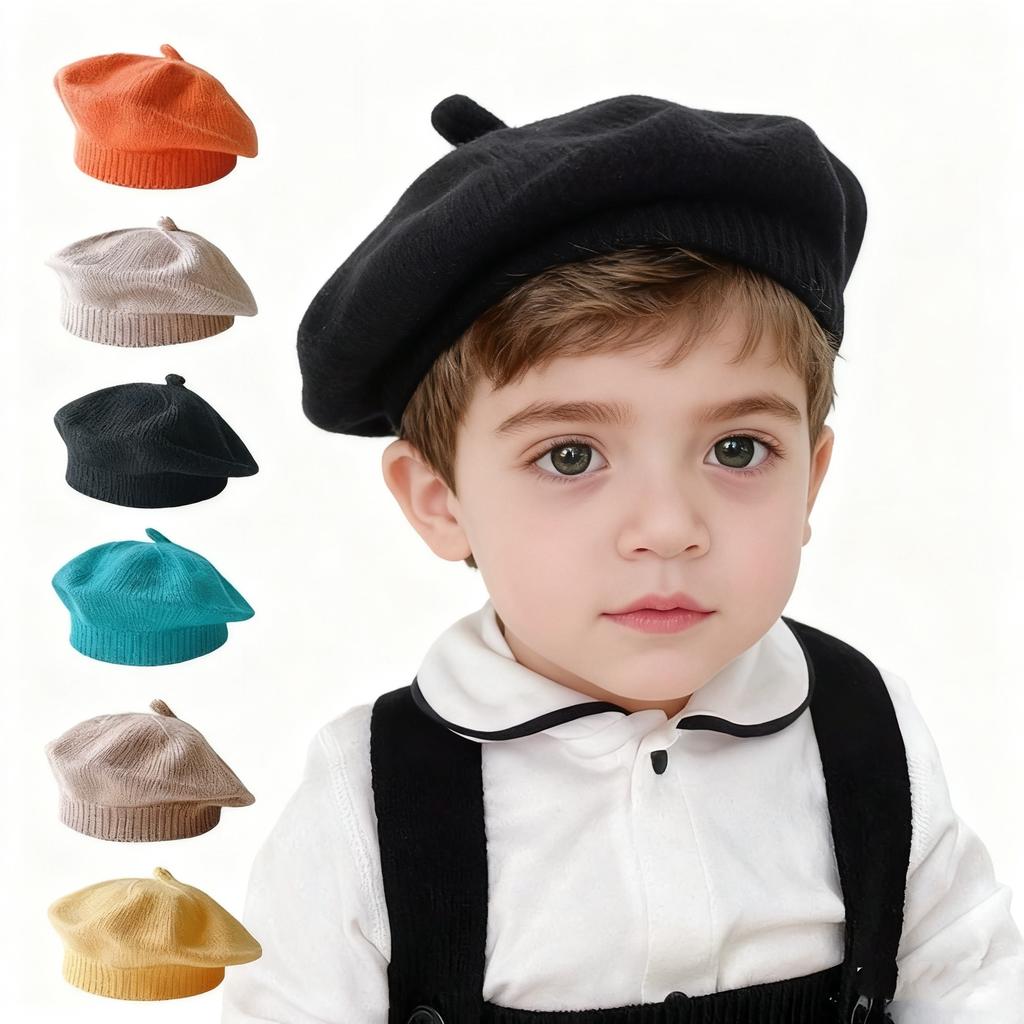 Fashion Cute Baby Knitted Beret Hat Solid Color Children's Warm Hats Autumn Winter Cap For Kids Outdoor Bonnet Accessories Gift
