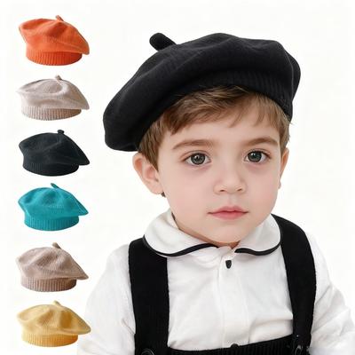 Moda Lindo Bebé Tejido Boina Sombrero Color Sólido Niños Sombreros Cálidos Otoño Invierno Gorro Para Niños Accesorios Bonnet Exterior Regalo
