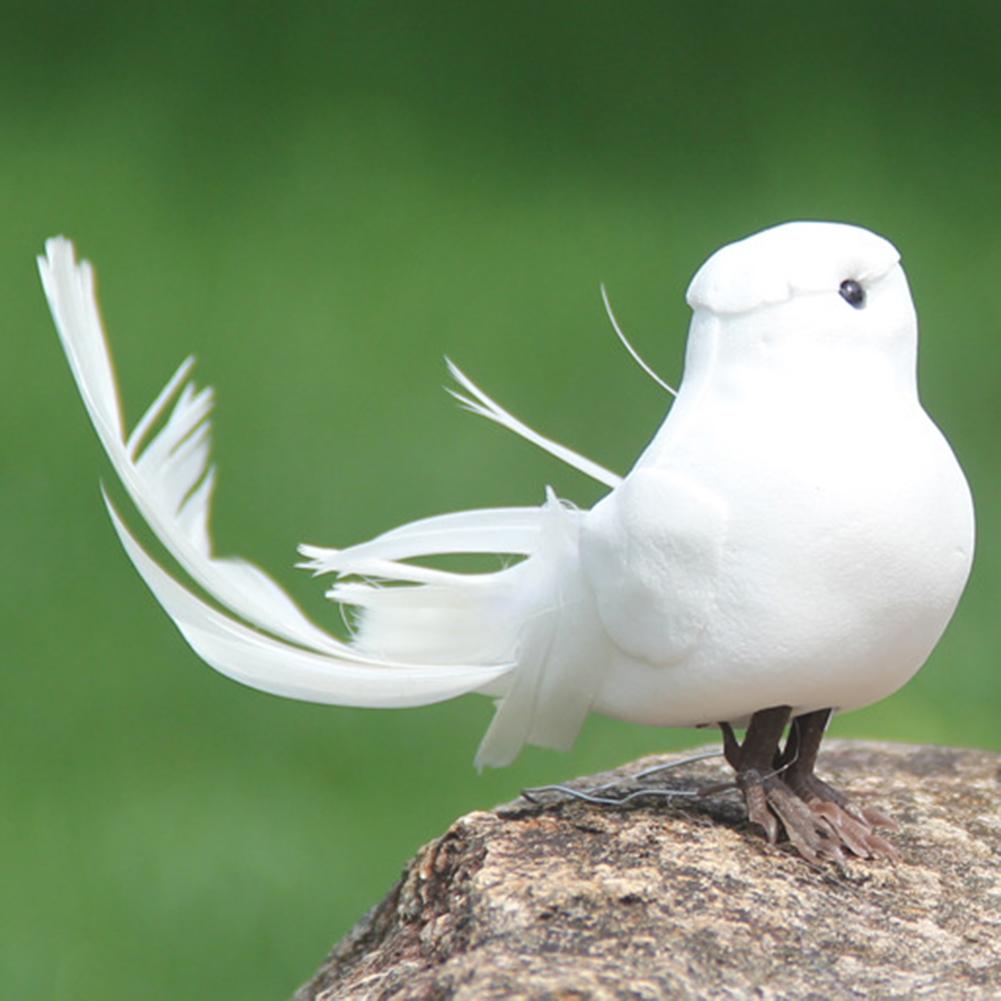 2Pcs White for PIGEON Ornament Decorative Fake White Dove with Metal Wire Simulated Feathered Birds for Home Garden