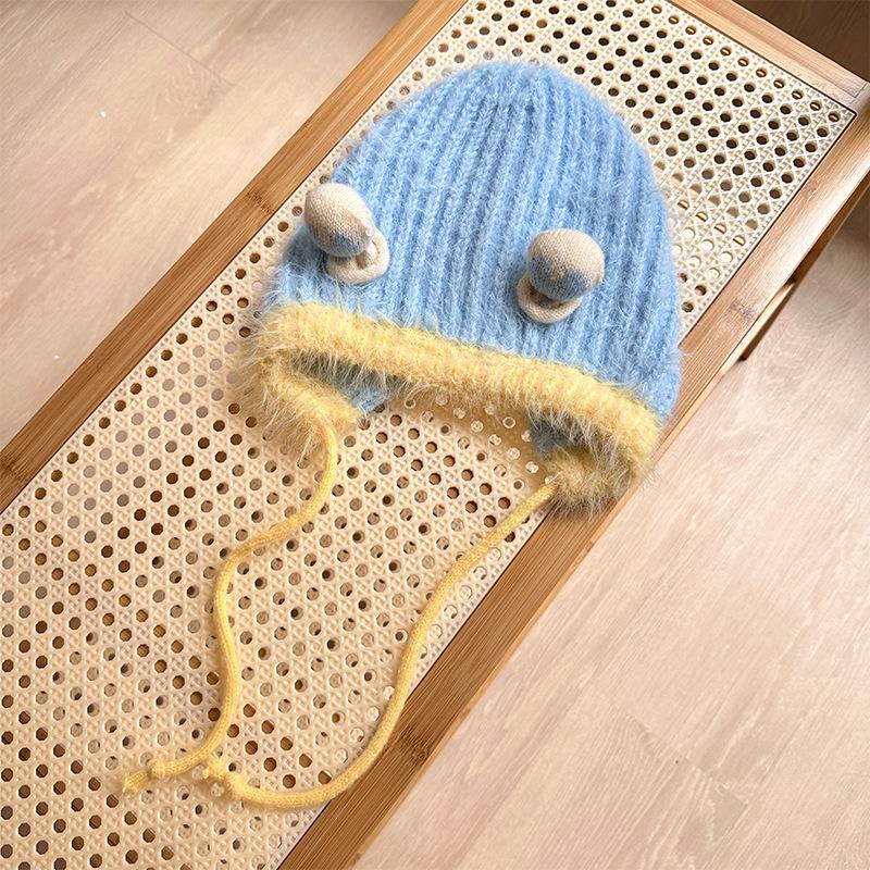 

New Style Warm Ear Protection Hat for Boys and Girls Woolen Knitted Hat Versatile Style Love Ball Color Matching Pullover Hat one size