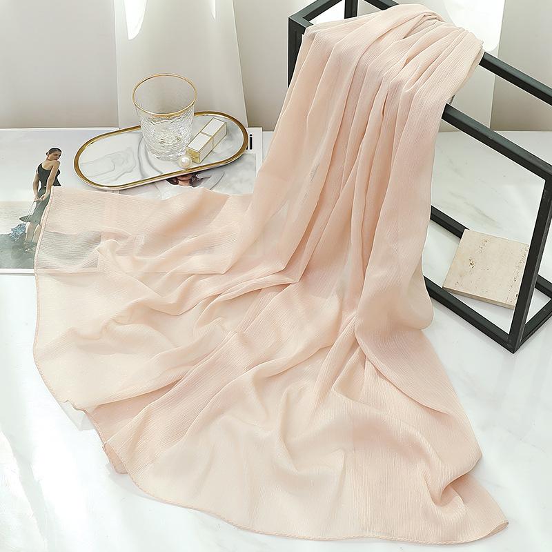 170X70Cm Silk Scarf Shawl Solid Southeast Asian Headscarf Large Travel Shawl Versatile Textured Chiffon Scarf Wrap Poncho Hijabs