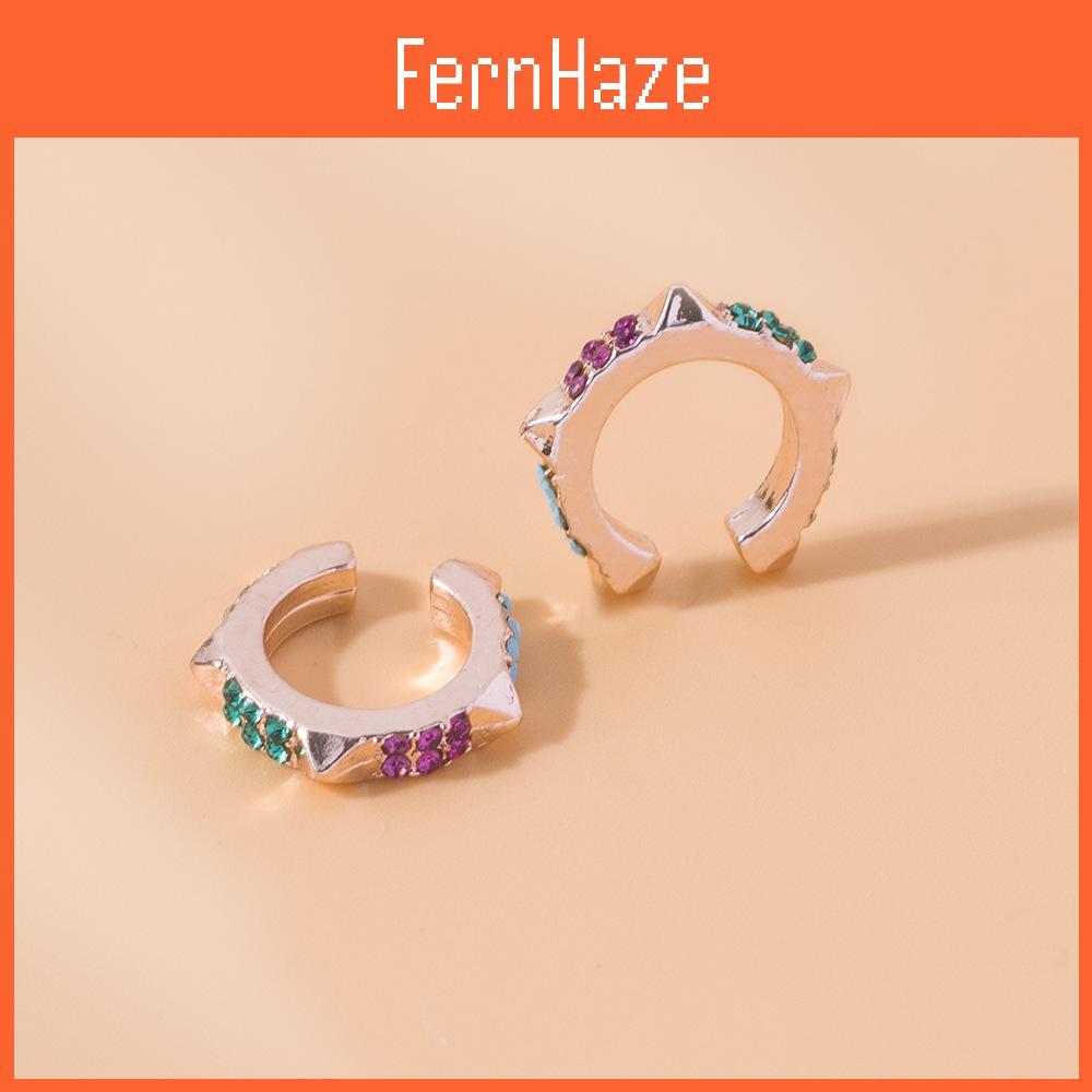 Trendy Decorative Alloy Ear Clips With Geometric Design And Colorful Stones