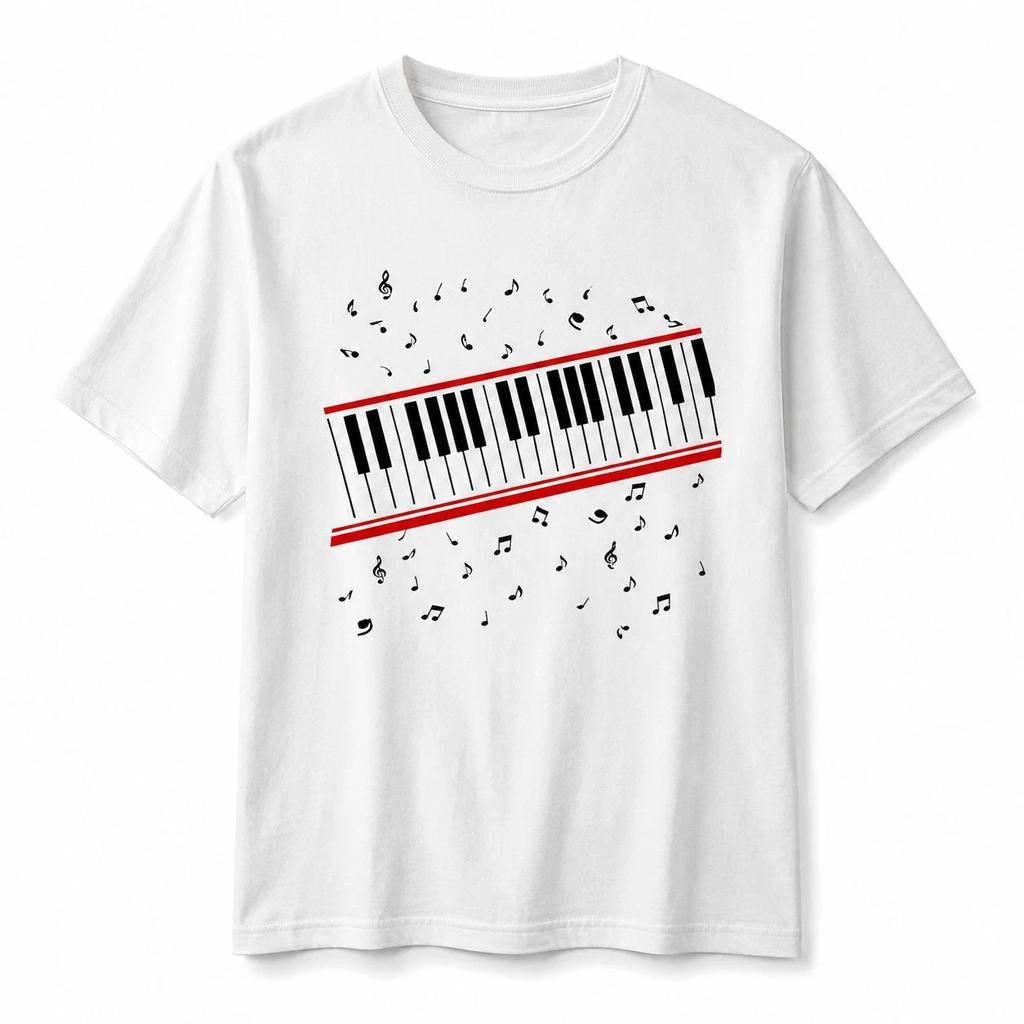 Piano Music T-T-Shirt Musical Notes Graphic Tee White Cotton Men Women Top UK