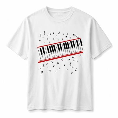 Piano Music T-T-Shirt Musical Notes Graphic Tee White Cotton Men Women Top UK