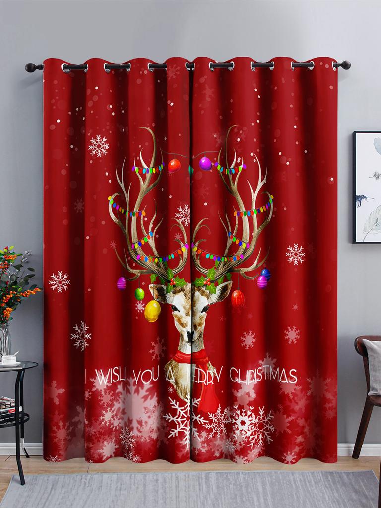 Curtains Cartoon Santa Holiday Curtains Bedroom Living Room Blackout Curtain Perforated