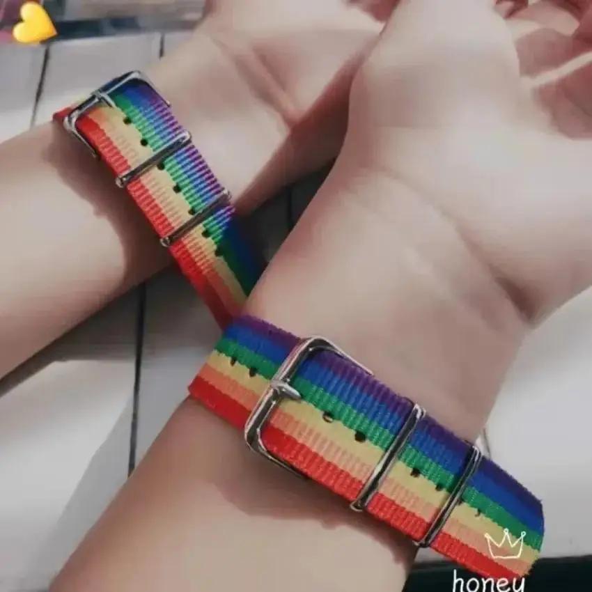 Pride Month Rainbow Wristband Lesbians Gays For Men And Women Nylon Colorful Watch Strap