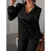 Spring and Winter Lace Up Waist Cinching Shirt New  Long Sleeved Women Blouse Shirt with Tie Up Waist Fashion Tops Casual V Neck Clothing