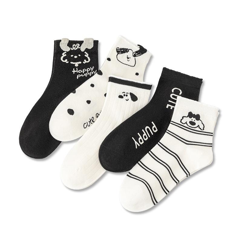 5 Pairs of Female Summer Polka Dot Lovely Cartoon Non Slip Breathable Tube Socks